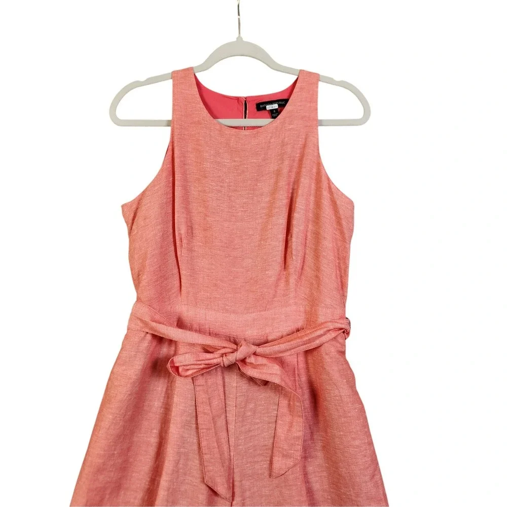Banana Republic Womens Linen Cotton Cropped Jumpsuit Size 4 Coral‎ Orange Belted
